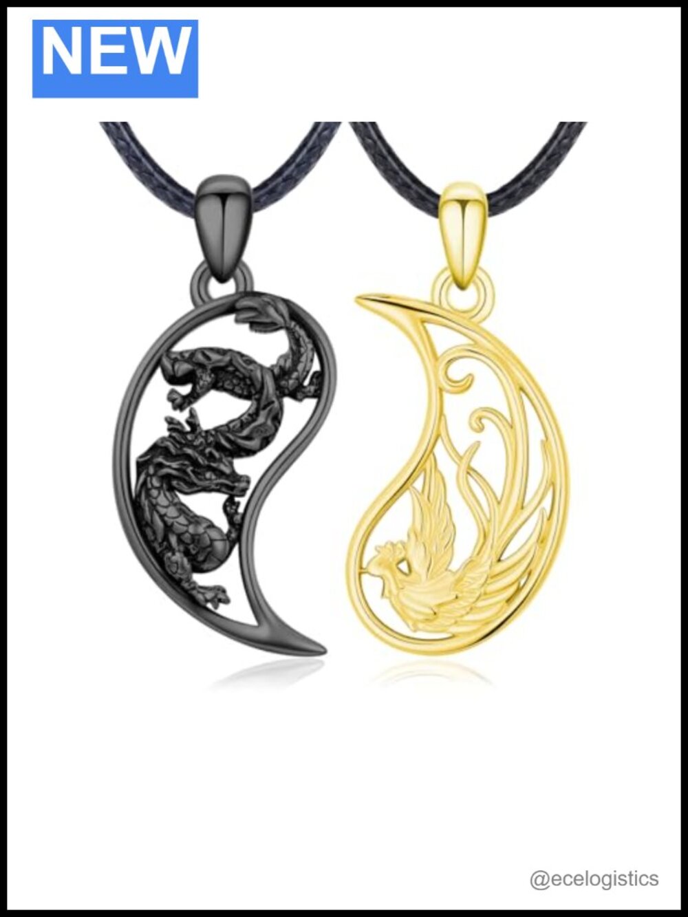 Yin Yang Dragon Phoenix Couple Necklace Set for Men Women